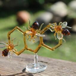 Glass Honeycomb & Bee Collectible Figurine Blown Honeybee Honeybee Honey Comb - thumbnail 3