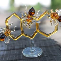 Glass Honeycomb & Bee Collectible Figurine Blown Honeybee Honeybee Honey Comb - thumbnail 4