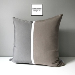 Taupe Sunbrella?? Outdoor Pillow Cover With Charcoal Grey Color Block, Modern Gray Throw Pillows, Masculine Cushion For Patio/Pool Loungers - thumbnail 3