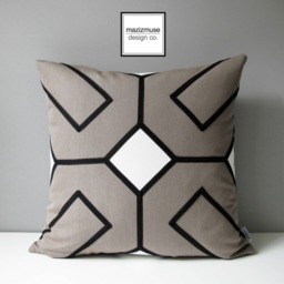 Taupe Sunbrella?? Outdoor Pillow Cover With Charcoal Grey Color Block, Modern Gray Throw Pillows, Masculine Cushion For Patio/Pool Loungers - thumbnail 4
