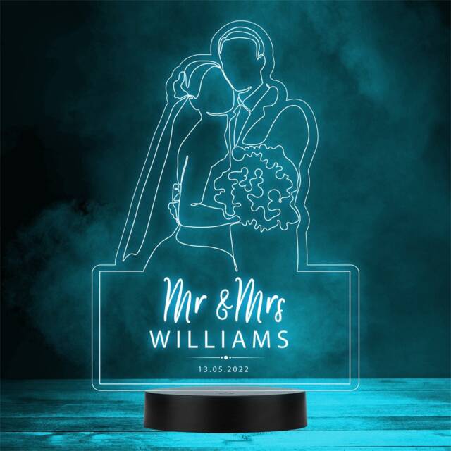 Line Art Bouquet Wedding Day Anniversary Personalised Gift Colour Night Light - image 1