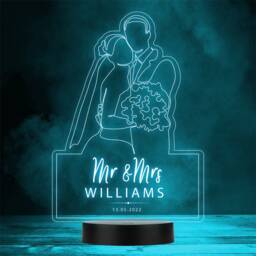 Line Art Bouquet Wedding Day Anniversary Personalised Gift Colour Night Light