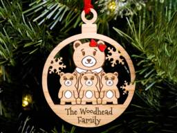 Single Mum Family Christmas Tree Decoration, Cute Bear, Personalised Engraved Xmas Bauble, Secret Santa, 3 Children Kids Son Daughter Mummy