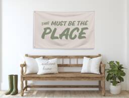 This Must Be The Place Banner, Aesthetic Wall Flag, Cozy Home Decor, Minimalist Room Sign, Boho Apartment Housewarming Gift, Entryway