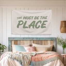 This Must Be The Place Banner, Aesthetic Wall Flag, Cozy Home Decor, Minimalist Room Sign, Boho Apartment Housewarming Gift, Entryway - thumbnail 4