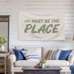 This Must Be The Place Banner, Aesthetic Wall Flag, Cozy Home Decor, Minimalist Room Sign, Boho Apartment Housewarming Gift, Entryway - thumbnail 2