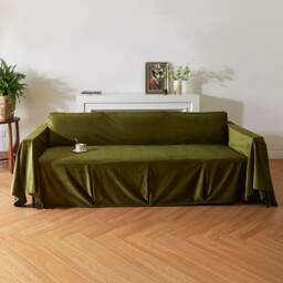 Juniper Green Velvet Sofa Cover, Plush Couch Slipcover, Custom Size - thumbnail 3