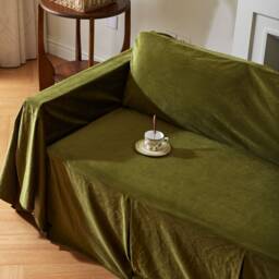 Juniper Green Velvet Sofa Cover, Plush Couch Throw Custom Size Slipcover - thumbnail 4