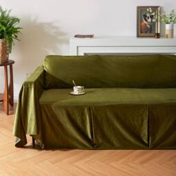 Juniper Green Velvet Sofa Cover, Plush Couch Throw Custom Size Slipcover