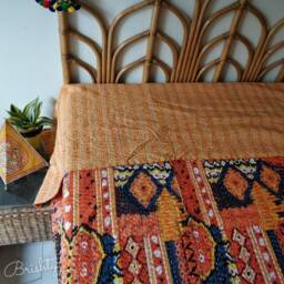 Orange Navy Fall Boho Kantha Throw Quilt, Coverlet, Orange Table Cover, Colorful Throw, Discount - thumbnail 3