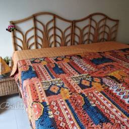 Orange Navy Fall Boho Kantha Throw Quilt, Coverlet, Orange Table Cover, Colorful Throw, Discount - thumbnail 2