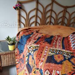 Orange Navy Fall Boho Kantha Throw Quilt, Coverlet, Orange Table Cover, Colorful Throw, Discount - thumbnail 1
