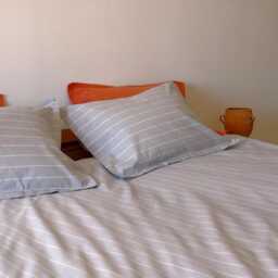 Urmia - Striped Duvet Set Blue/Grey & Off-White Unbleached Ranforce 100% Cotton - thumbnail 2