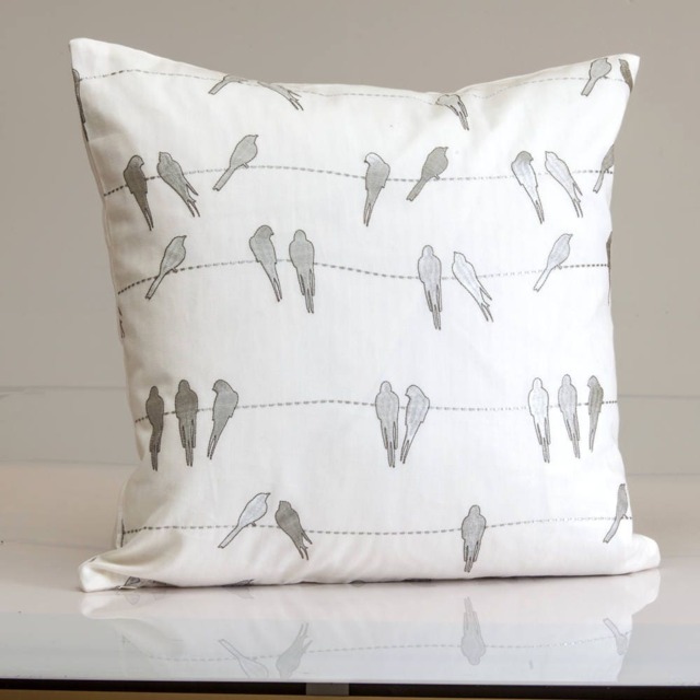 Birds On A Wire Pillow Cover, White Cotton Linen Throw - image 1