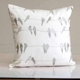 Birds On A Wire Pillow Cover, White Cotton Linen Throw - thumbnail 1