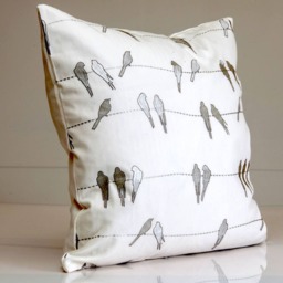 Birds On A Wire Pillow Cover, White Cotton Linen Throw - thumbnail 2