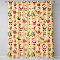 Cute Santa Claus Mrs Snowman Gift Candy On Beige Background Seamless Readymade Eyelet Ring Top Thermal 100% Blackout Curtains - thumbnail 2