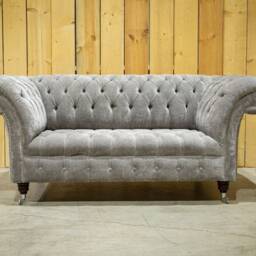 British Handmade Grey Waffle Diamond Velvet 2 Seater Chesterfield Sofa - thumbnail 2