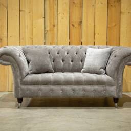 British Handmade Grey Waffle Diamond Velvet 2 Seater Chesterfield Sofa - thumbnail 3