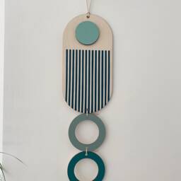 Blue Modern Wall Art - Geometric Artwork Minimal Home Decor New Trend Slim Line Long Tapestry Wood - thumbnail 3