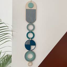 Blue Modern Wall Art - Geometric Artwork Minimal Home Decor New Trend Slim Line Long Tapestry Wood - thumbnail 4