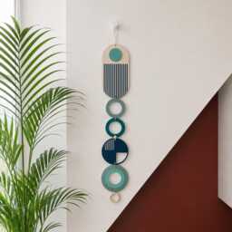 Blue Modern Wall Art - Geometric Artwork Minimal Home Decor New Trend Slim Line Long Tapestry Wood