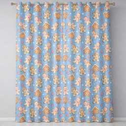 Cute Gingerbread Cookies Candy House On Soft Blue Background Seamless Pattern Readymade Eyelet Ring Top Thermal 100% Blackout Curtains - thumbnail 2