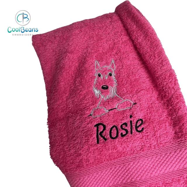 Schnauzer Dog Towel - Personalised Face Cloth/Hand Bath Embroidered Dog & Text - image 1
