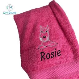 Schnauzer Dog Towel - Personalised Face Cloth/Hand Bath Embroidered Dog & Text - thumbnail 1