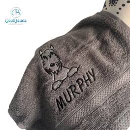 Schnauzer Dog Towel - Personalised Face Cloth/Hand Bath Embroidered Dog & Text - thumbnail 2