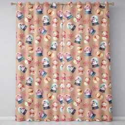 Snowman Snow Globe Poinsettia Winter Christmas On Peach Background Seamless Readymade Eyelet Ring Top Thermal 100% Blackout Curtains - thumbnail 2