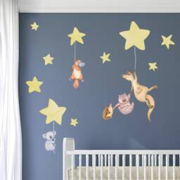 Australian Animals Night Time Wall Decal, Watercolour Stars Nursery Decor, Aussie Animal Stickers - thumbnail 2