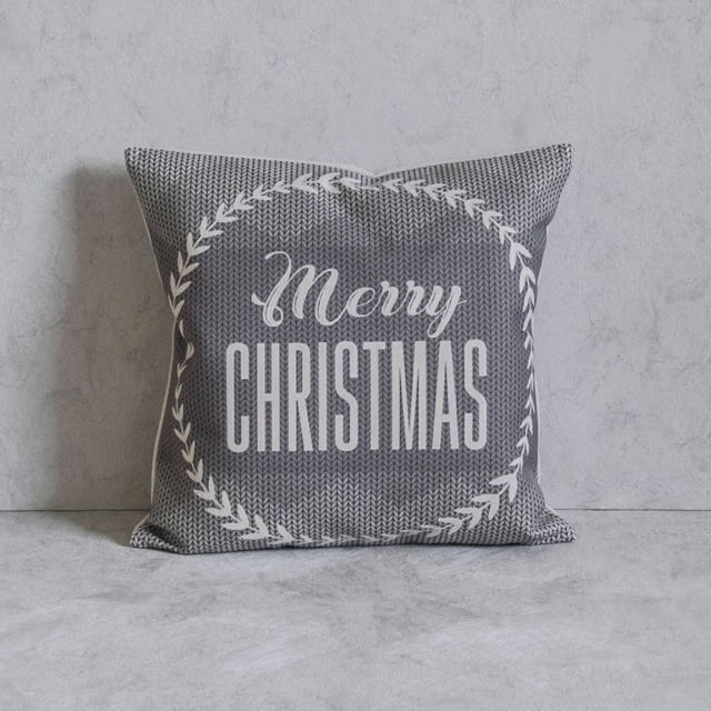 Grey Linen Christmas Pillow Cover Holiday Throw - 45x45cm - image 1