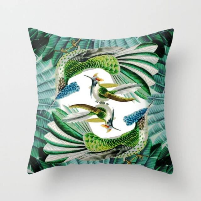 Vintage Palm Tree Tropical Bird, Throw Pillow, Blues & Greens, Soft 18 X