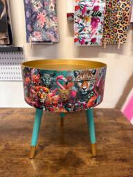 Leopard & Flamingo Bedside Table, Teal Mint Gold Jewel Design Nightstand, Cheetah With Legs , End Table