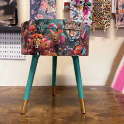 Leopard & Flamingo Bedside Table, Teal Mint Gold Jewel Design Nightstand, Cheetah With Legs , End Table - thumbnail 4