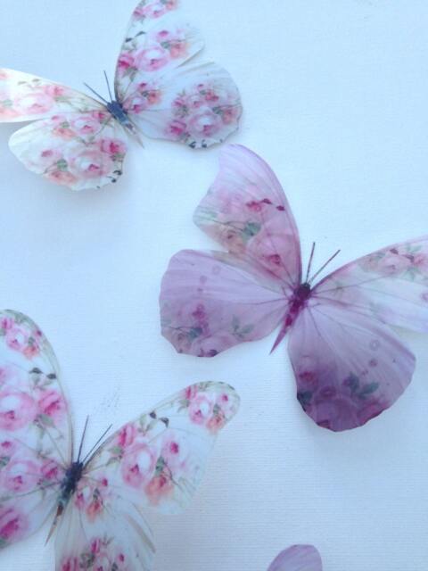 Shabby Chic 3D Butterfly Wall Decor Pink Rose Accent - Set Of 4 - image 1