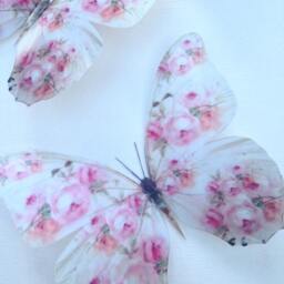 Shabby Chic 3D Butterfly Wall Decor Pink Rose Accent - Set Of 4 - thumbnail 2