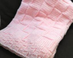 New Born This Is A Hand Knitted Baby Blanket in Pink, Blue Or White. It 25 Inches By Inches. Perfect Size For Stroller - thumbnail 1