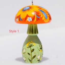 Hand-Painted Wooden Mushroom Ornament For Christmas Tree, Scandinavian Folk Art Hanging Decoration, Rustic Holiday Decor, Floral