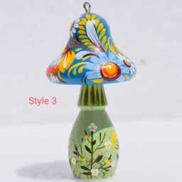 Hand-Painted Wooden Mushroom Ornament For Christmas Tree, Scandinavian Folk Art Hanging Decoration, Rustic Holiday Decor, Floral - thumbnail 3