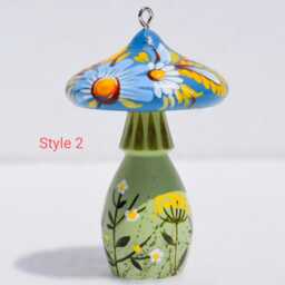 Hand-Painted Wooden Mushroom Ornament For Christmas Tree, Scandinavian Folk Art Hanging Decoration, Rustic Holiday Decor, Floral - thumbnail 2