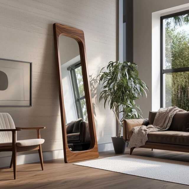 Asymmetrical Solid Wood Mirror - Organic Wall Frame Rustic Bathroom & Living Room Decor Wabi Sabi Style Full-Length Mirror - image 1