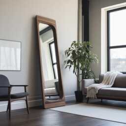 Asymmetrical Solid Wood Mirror - Organic Wall Frame Rustic Bathroom & Living Room Decor Wabi Sabi Style Full-Length Mirror - thumbnail 3