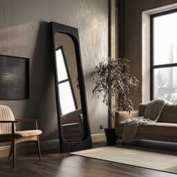 Asymmetrical Solid Wood Mirror - Organic Wall Frame Rustic Bathroom & Living Room Decor Wabi Sabi Style Full-Length Mirror - thumbnail 2