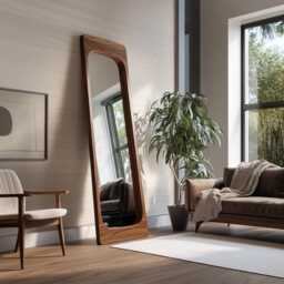 Asymmetrical Solid Wood Mirror - Organic Wall Frame Rustic Bathroom & Living Room Decor Wabi Sabi Style Full-Length Mirror