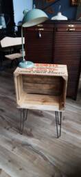 Side Table - Bedside Cabinet Industrial Nightstand Hairping Legs Crate Box - thumbnail 1