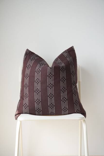 Brown Red Maroon Striped Woven Pillow Cover - image 1