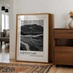 Ingleborough Mountain Lino Print Yorkshire Dales Art - thumbnail 2