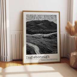 Ingleborough Mountain Lino Print Yorkshire Dales Art - thumbnail 1